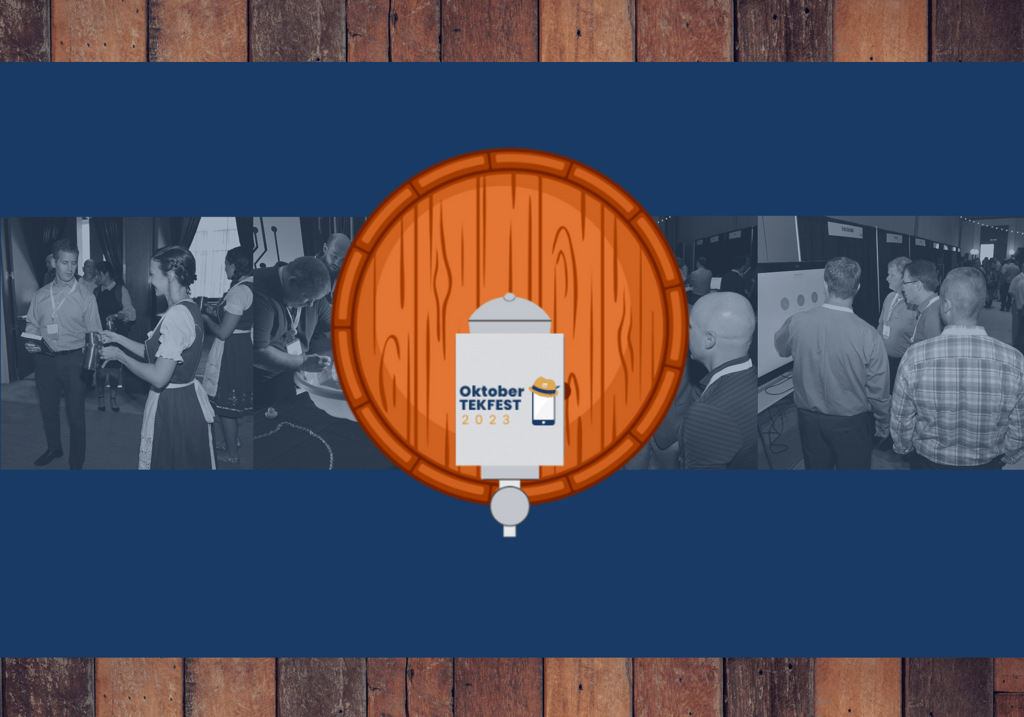 Images of people at  Oktobertekfest on a wooden background