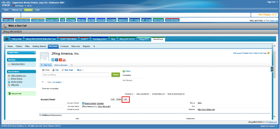 2RING Cisco Finesse 10.5 with Salesforce UI Image