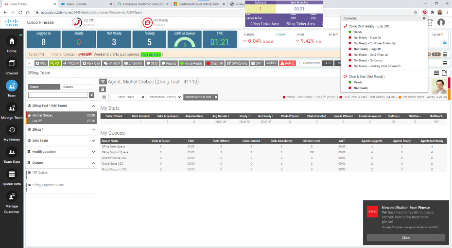 2RIng - Cisco finesse 12.5 with 2 Ring Gadgets for Cisco Image