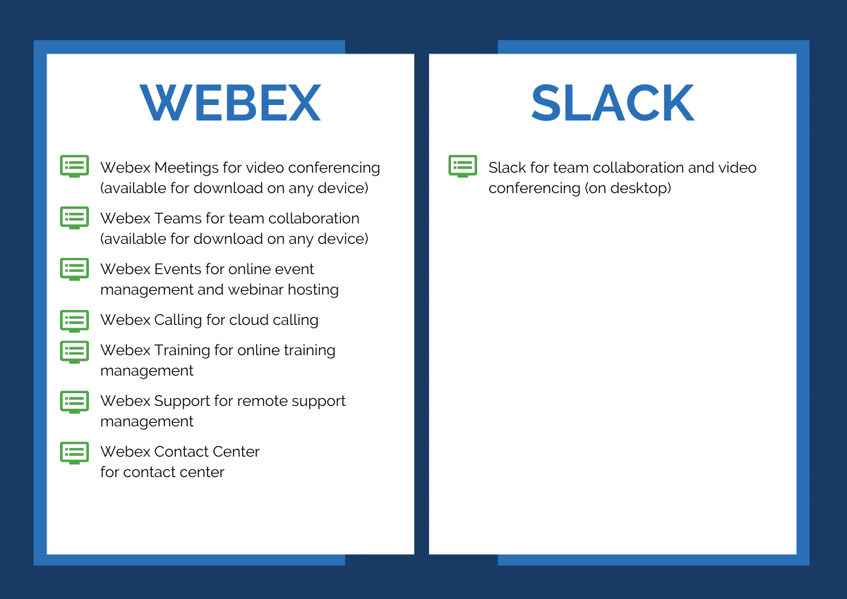 WEBEX vs Slack product offering comparison