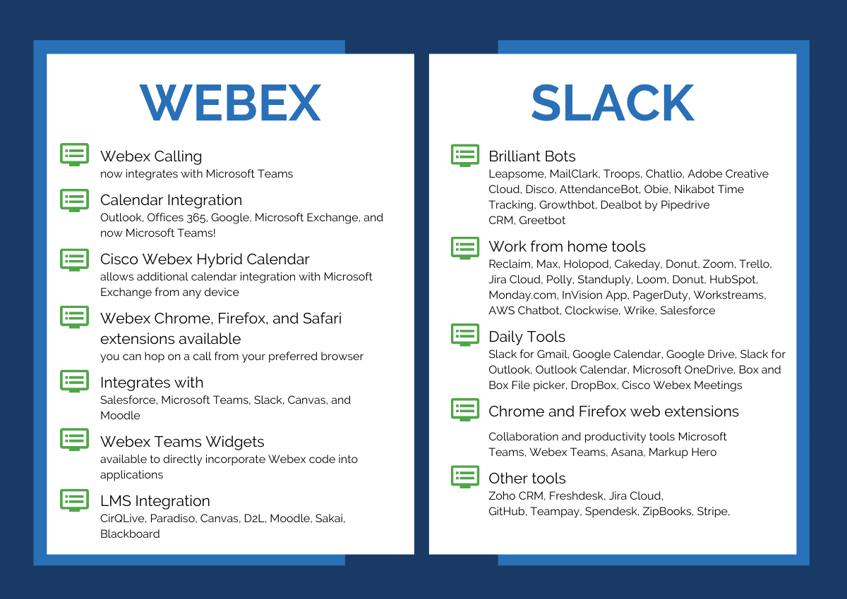 WEBEX vs Slack Integration Capability comparison