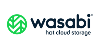 Wasabi Logo 200 x 100 Green circle wih arrows and lines next to the words "Wasabi hot cloud storage"